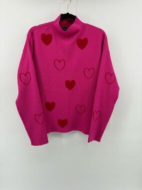 Nicole Miller Pink Long Sleeve Top with Red Heart Accents